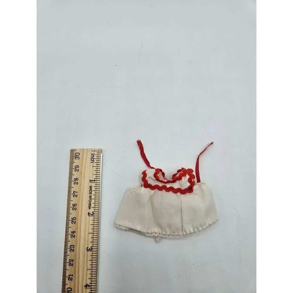 Vintage Doll Peasant Top White‎ Red Ric Rac Lace Fits Barbie Skipper